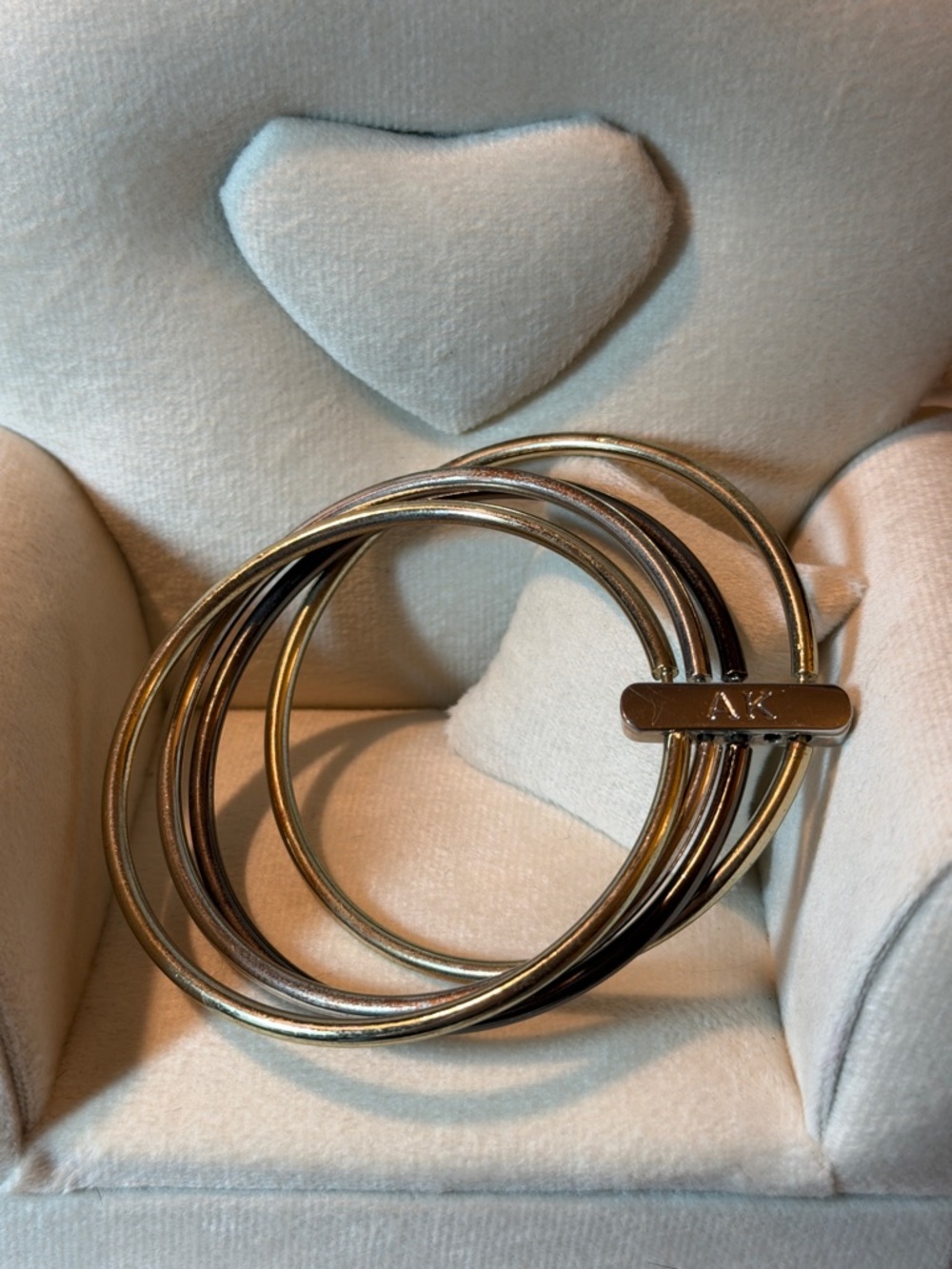 Anne Klein Tri-Tone Multi-Bangle Bracelet with Brass, Silver and Gunmetal Bangle